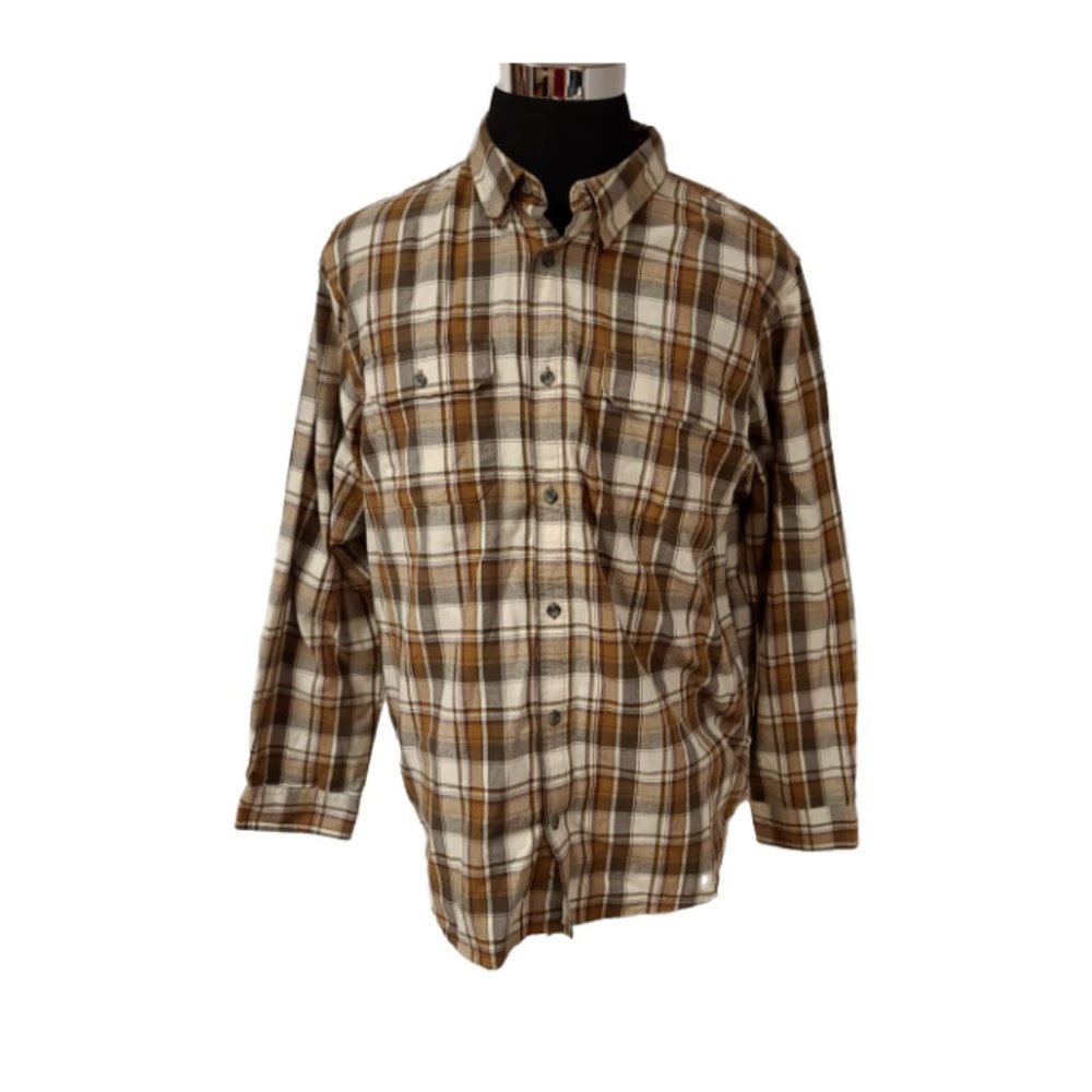 Magellan Hunt Gear Meg Wick Mens XL Brown Plaid Loose Fit Flannel Shirt